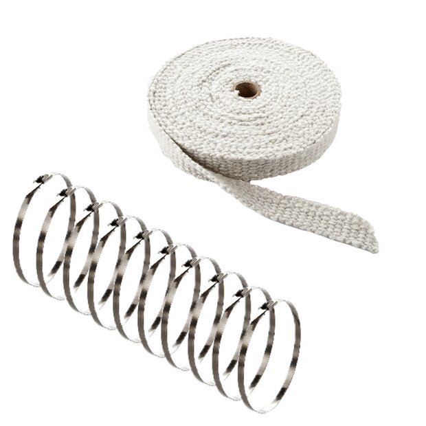 Arlows 10m Keramik Heat Wrap White (Width: 50mm) + 10 V2A...