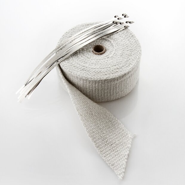 Arlows 10m Keramik Heat Wrap White (Width: 75mm) + 10 V2A Zip Tie (Length: 300mm)