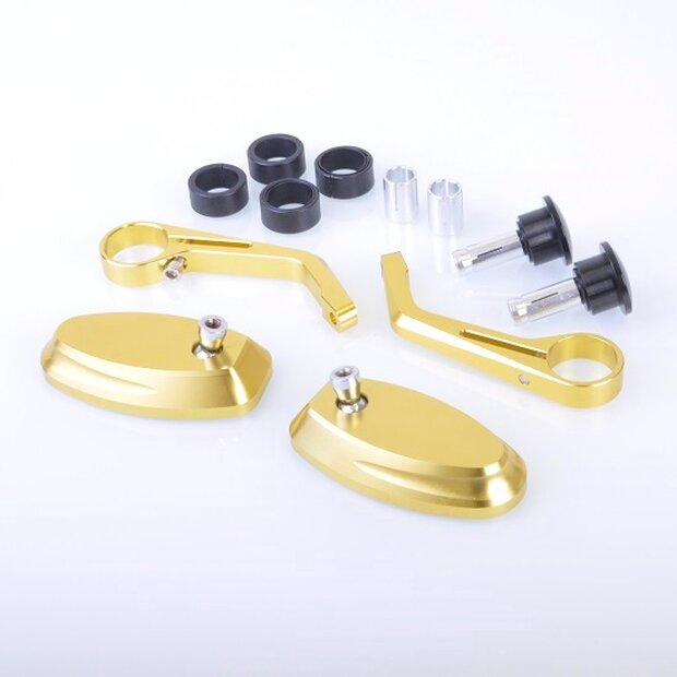 Arlows CNC Handlebar ends Mirror Gold OVAL Naked Bike...