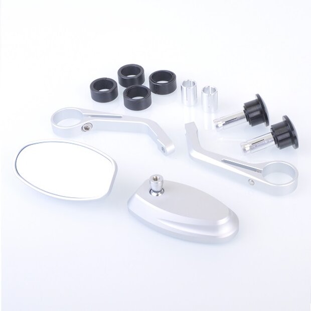Arlows CNC handlebar end mirrors SILVER OVAL naked bike superbike handlebars streetfighter