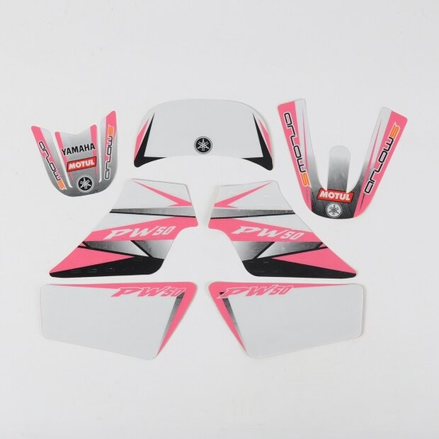Arlows Yamaha PW50 Dekor Kit 3M Sticker SET Aufkleber Satz Design Pink Weiss 88-06