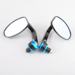 Arlows 2x CNC Bar-end mirror Blue OVAL EASY