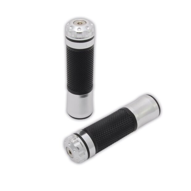 Arlows CNC handlebar grips, Silver, 140 mm with end caps – pair