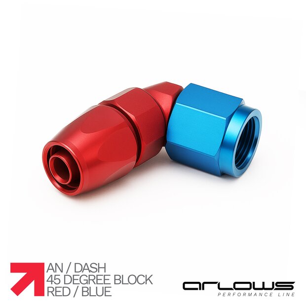 Arlows Alu Dash Fitting - 45 Block Angle - Blue Dash 6 (9/16 - 18 UNF)