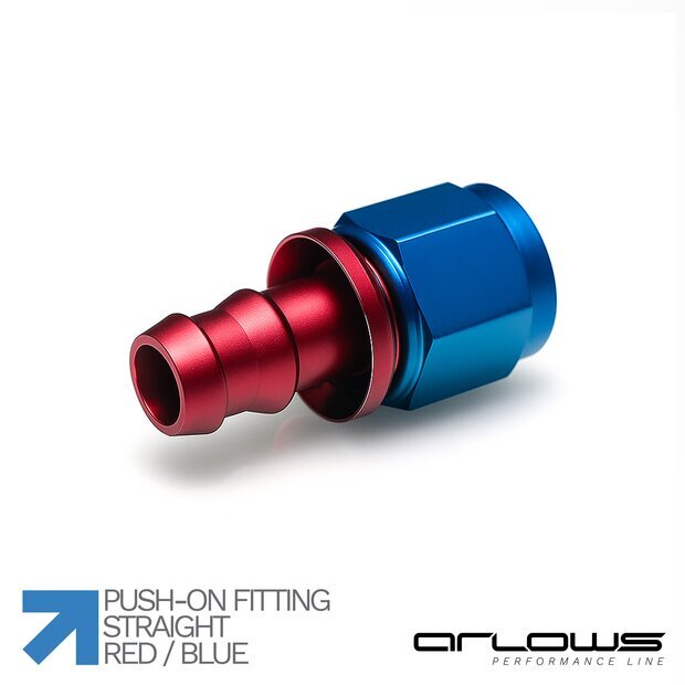 Arlows Push-On Alu Fitting - gerade -  Blau Dash 4  ( 7/16 - 20 UNF )