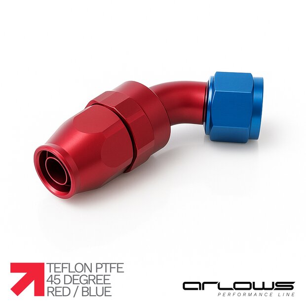 Arlows PTFE Alu Fitting Blue Dash 6 45 Degree