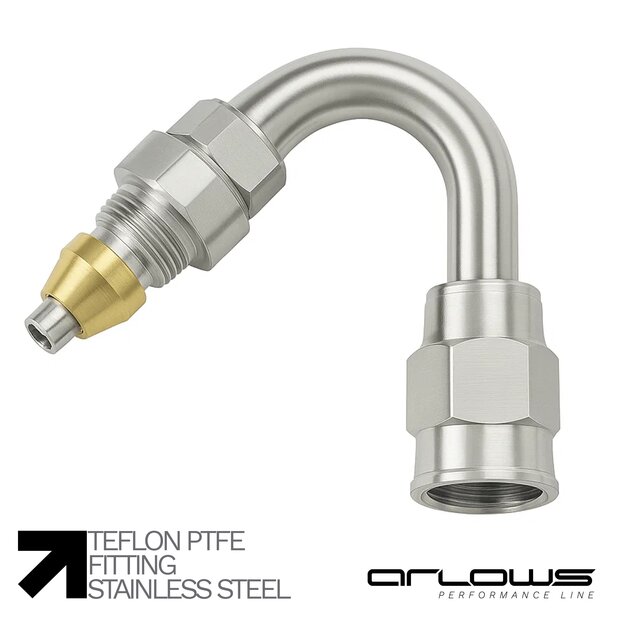 Arlows PTFE Edelstahl Fitting Dash 3 - 135 Grad - ( Teflon 3/8 - 24 UNF )