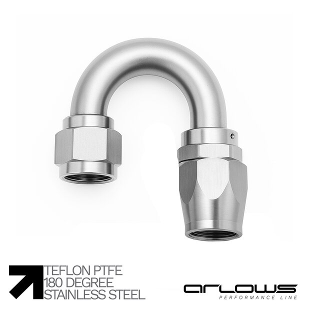 Arlows PTFE Edelstahl Fitting Dash 3 - 180 Grad - ( Teflon 3/8 - 24 UNF )