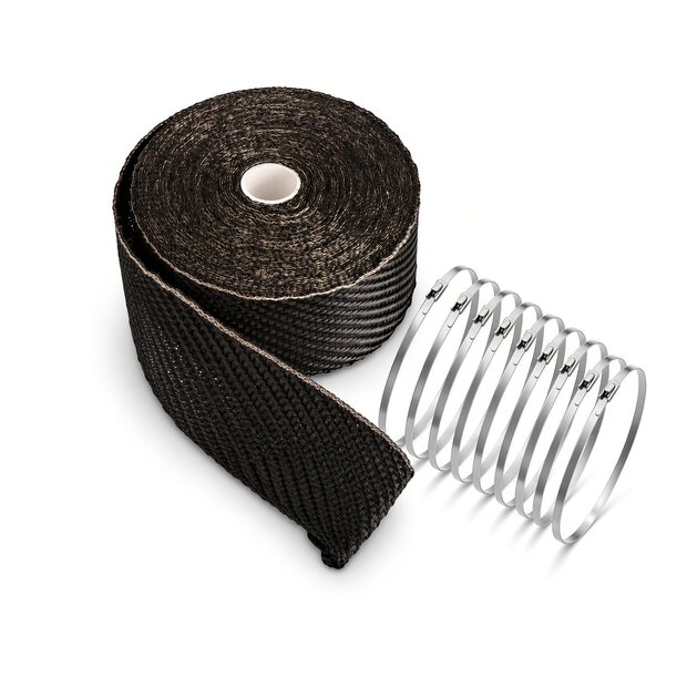 Arlows 10m Titan Heat Wrap Black (Width: 50mm ) + 10 V2A...