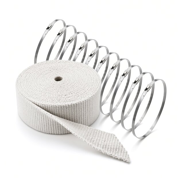 Arlows 15m Keramik Heat Wrap White (Width: 50mm) + 10 V2A...